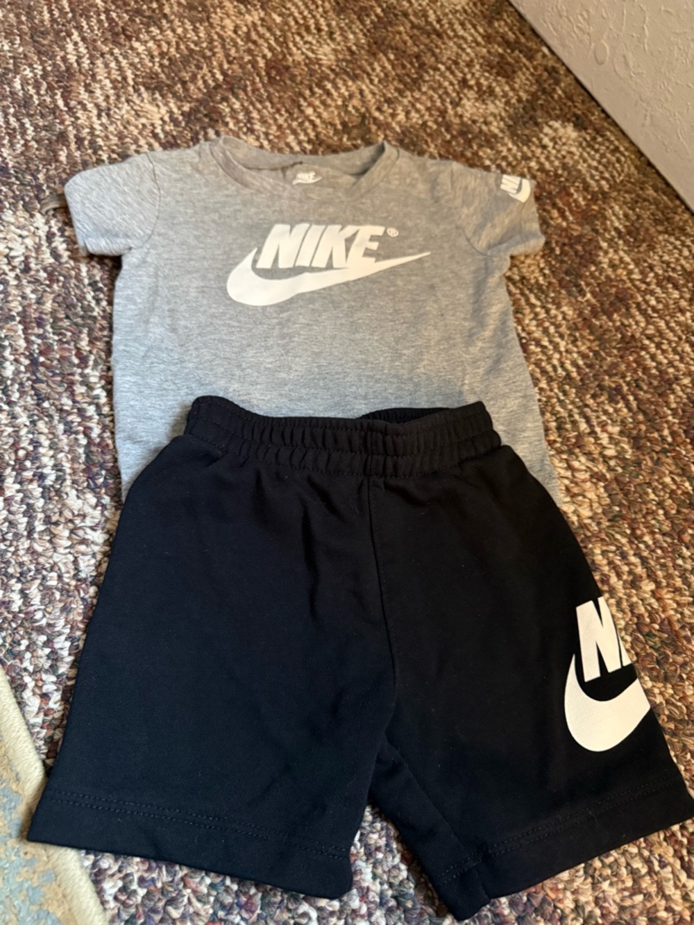 Nike Kids Gray Tee with Black Logo Shorts